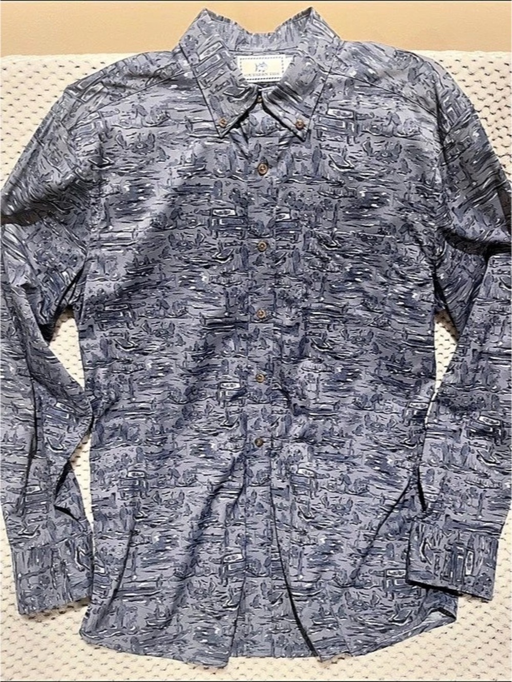 Southern Tide Men's Abstract Button Down in Blue & Gray Like New
